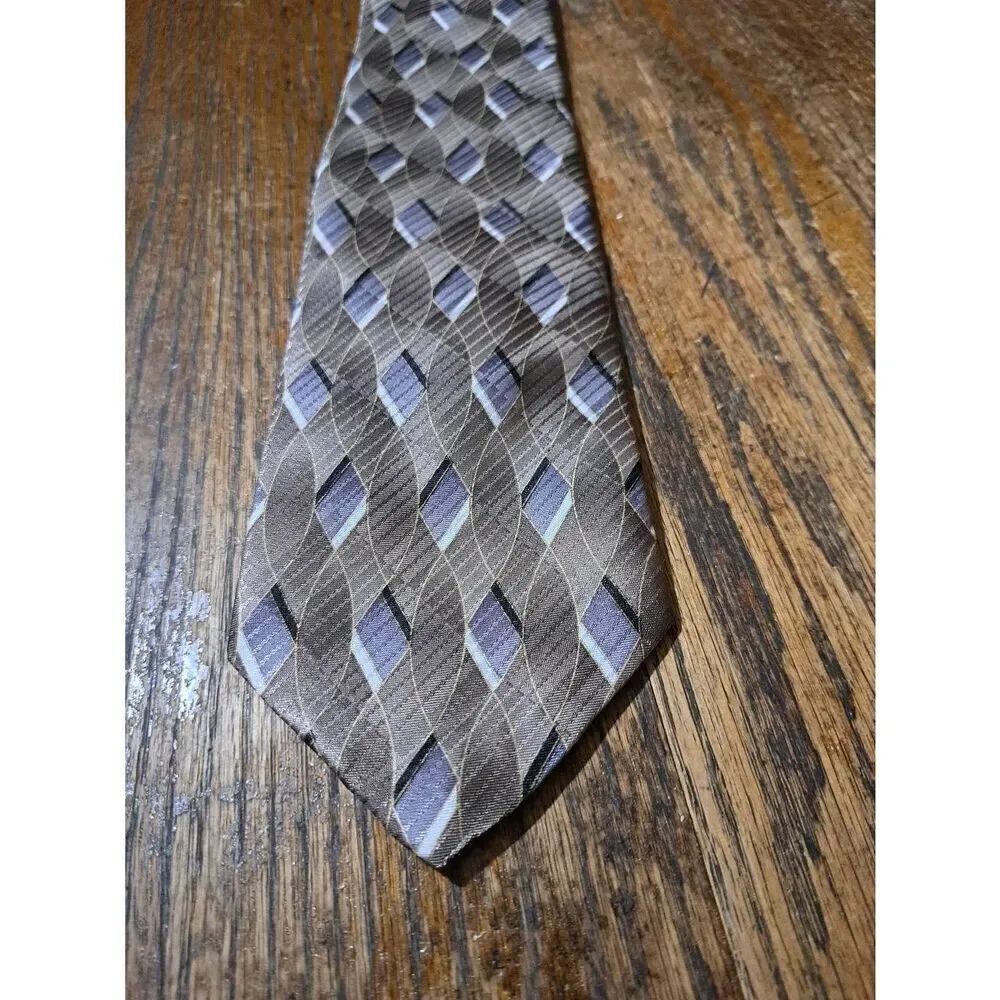 David Taylor Grey Black White Gold Mens Polyester Clip On Neck Tie Made in USA